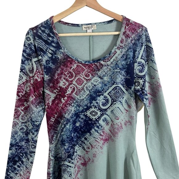 ONE WORLD Brushed Knit Tunic Top Sizes XS S Medium Studded Sharkbite Hi Low Hem - Picture 4 of 10